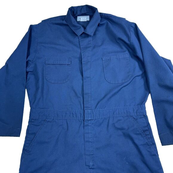 Vintage Roebucks Coverall Mens 50R Collared Snap Button Zip Pocket USA Blue - Picture 2 of 16
